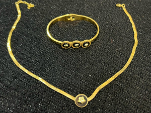 Gold Necklace Bracelet Kara Set, Gorgeous Pendant Bracelet Set, Ladies Fashion Jewelry Set.