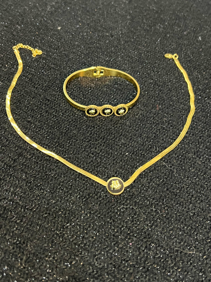 Gold Necklace Bracelet Kara Set, Gorgeous Pendant Bracelet Set, Ladies Fashion Jewelry Set.